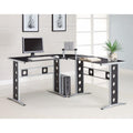 Captivating L Shape Black Computer Desk with Silver Frame-Desks and Hutches-BLACK AND SILVER-METAL-JadeMoghul Inc.