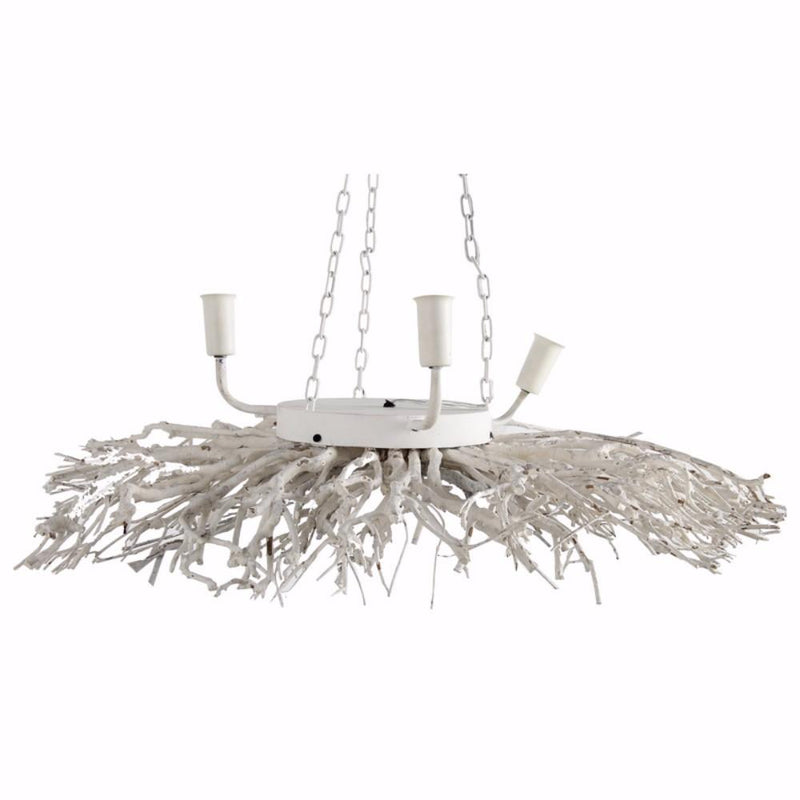 Captivating Nature Inspired 3- Light Chandelier, White-Chandeliers-White-Metal-JadeMoghul Inc.