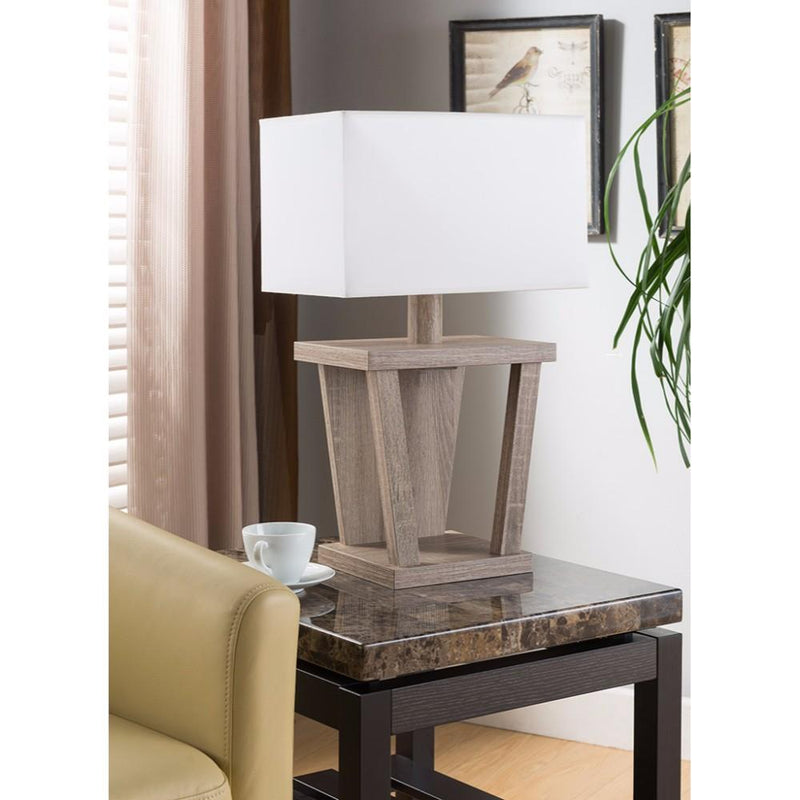 Captivating Table Lamp With Contemporary Base, Light Brown-Table Lamps-Light Brown-Wood-JadeMoghul Inc.