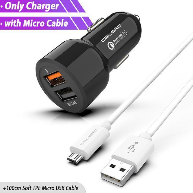Car Charger Quick Charge 3.0 Dual USB Car-Charger for Mobile Phone Qualcomm QC 3.0 Fast Car Charging USB Charger Adapter MTK FCP-Black Micro Bundle-JadeMoghul Inc.