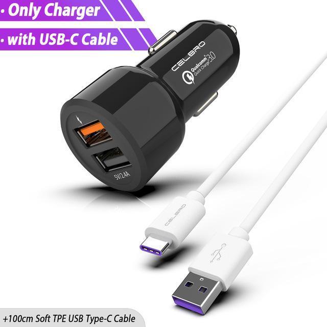 Car Charger Quick Charge 3.0 Dual USB Car-Charger for Mobile Phone Qualcomm QC 3.0 Fast Car Charging USB Charger Adapter MTK FCP-Black USB-C Bundle-JadeMoghul Inc.