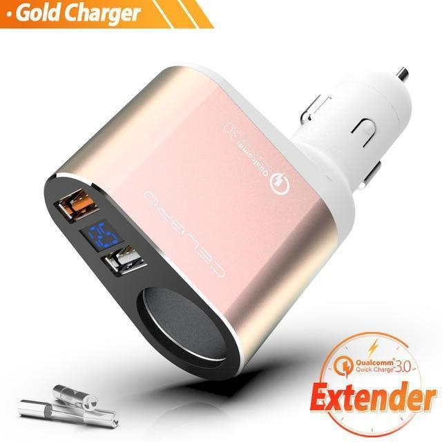 Car Charger Quick Charge 3.0 Qc3.0 Dual Usb Auto Car-Charger Adapter Digital Led Display Fast Charging For Samsung Mobile Phone-Only gold charger-JadeMoghul Inc.