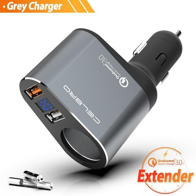 Car Charger Quick Charge 3.0 Qc3.0 Dual Usb Auto Car-Charger Adapter Digital Led Display Fast Charging For Samsung Mobile Phone-Only grey charger-JadeMoghul Inc.