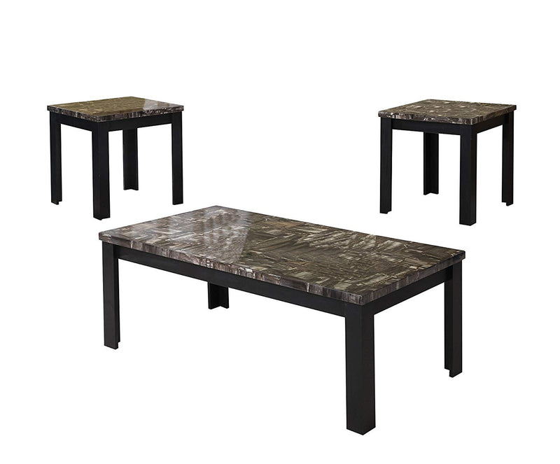 Carly Coffee/End Table Set, Black, Pack of 3 Piece-Coffee Table Sets-Black-Faux Marble MDF-JadeMoghul Inc.