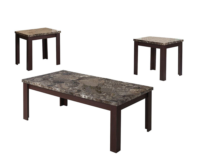 Carly Coffee/End Table Set, Cherry Brown, Pack of 3 Piece-Coffee Table Sets-Brown-Faux Marble MDF-JadeMoghul Inc.