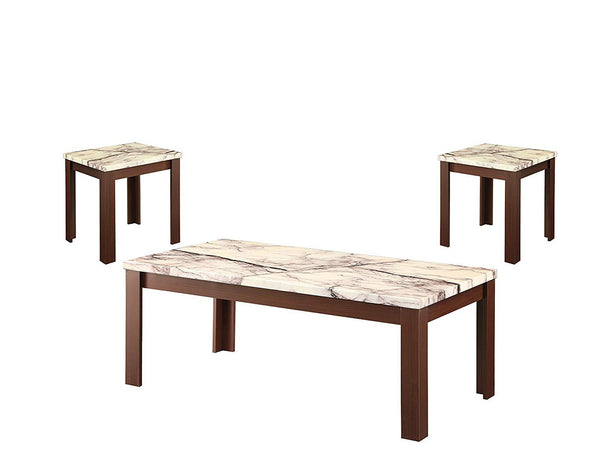 Carly Coffee/End Table Set, Faux Marble & Cherry, Pack of 3 Piece-Coffee Table Sets-Faux Marble & Cherry-Veneer-JadeMoghul Inc.