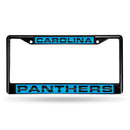 Cadillac License Plate Frame Carolina Panthers Black Laser Chrome Frame