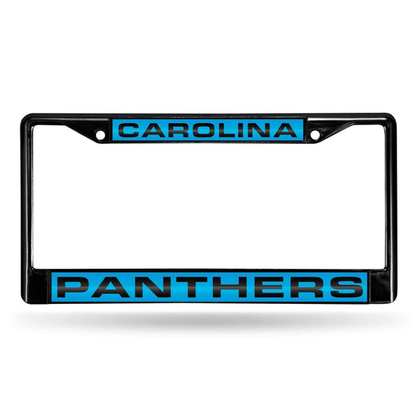 Cadillac License Plate Frame Carolina Panthers Black Laser Chrome Frame