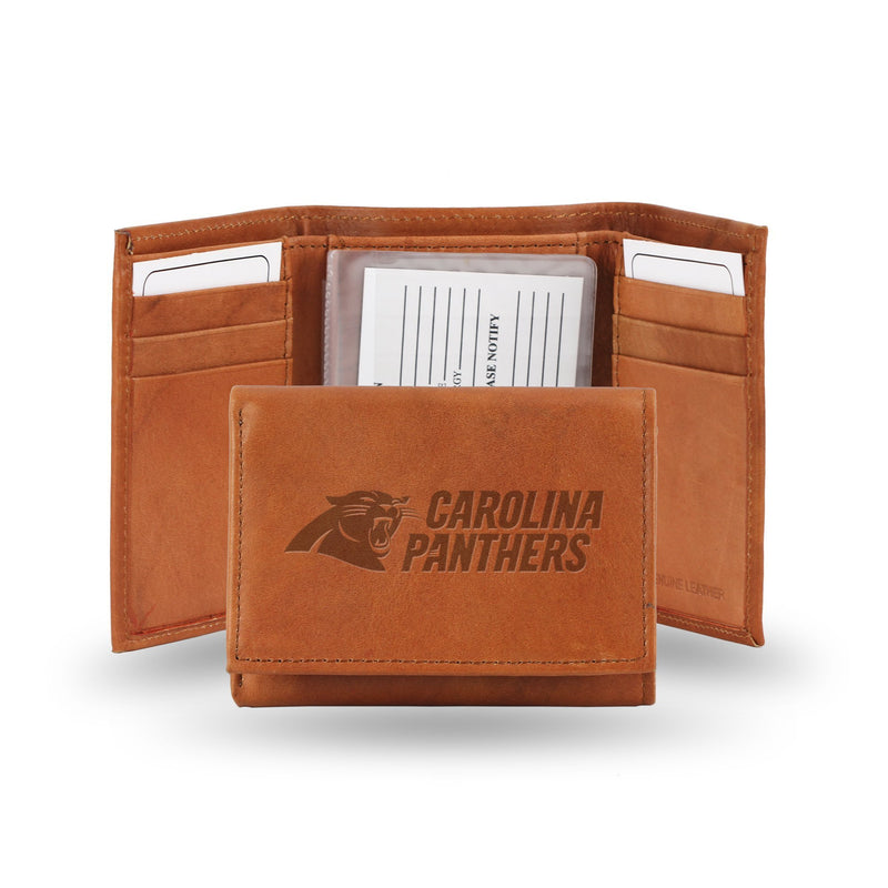 CAROLINA PANTHERS EMBOSSED TRIFOLD-STR Tri-Fold (Pecan Cowhide)-JadeMoghul Inc.