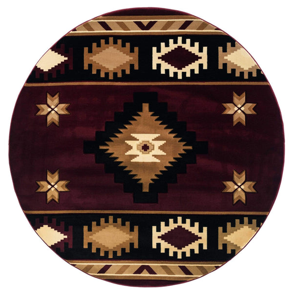 Carpets Round Carpet - 94" x 94" x 0.53" Burgundy Olefin/Polypropylene Round Rug HomeRoots