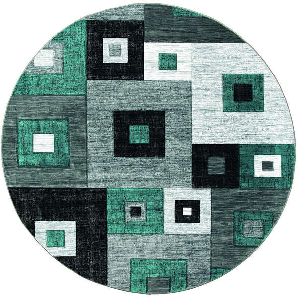 Carpets Round Carpet - 94" x 94" x 0.53" Turquoise Olefin/Polypropylene Round Rug HomeRoots