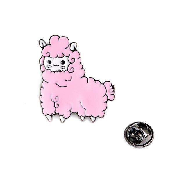 Cartoon Animal Lovely Little Sheep Alpaca Brooch Button Pins Pink Blue Brooch Denim Jacket Pin Badge Gift Cartoon Jewelry-pink-JadeMoghul Inc.
