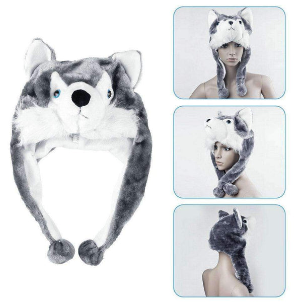 Cartoon Animal style Hood Wolf Hat Hoods Beanies Cute Fluffy kids Caps Soft Warm Scarf Earmuff Plush Huskies Hats 2016 Hot Sale--JadeMoghul Inc.