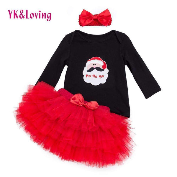Cartoon Baby Clothing Sets Black Long Sleeve Rompers + Red Ruffle Skirts + Headband 3pcs Set Tutu Pettiskirt Girl Clothes-38Z717-3M-JadeMoghul Inc.