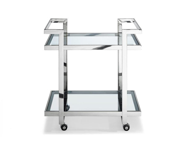 Carts Bar Cart Side Table/ Bar Cart, Clear Glass, Stainless Steel Base On Castors 894 HomeRoots