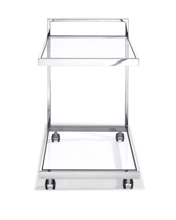 Carts Bar Cart Side Table/ Bar Cart, Clear Glass, Stainless Steel Base On Castors 895 HomeRoots