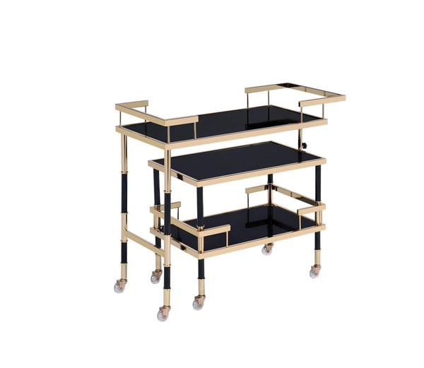 Carts Carts For Sale - 16" X 36" X 34" Gold Black Smoky Glass Metal Casters Serving Cart HomeRoots