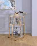 Carts Kitchen Cart - 22" X 21" X 34" Gold And Clear Glass Serving Cart HomeRoots