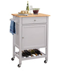 Carts Utility Cart - 25" X 17" X 34" Natural And Gray Rubber Wood Kitchen Cart HomeRoots