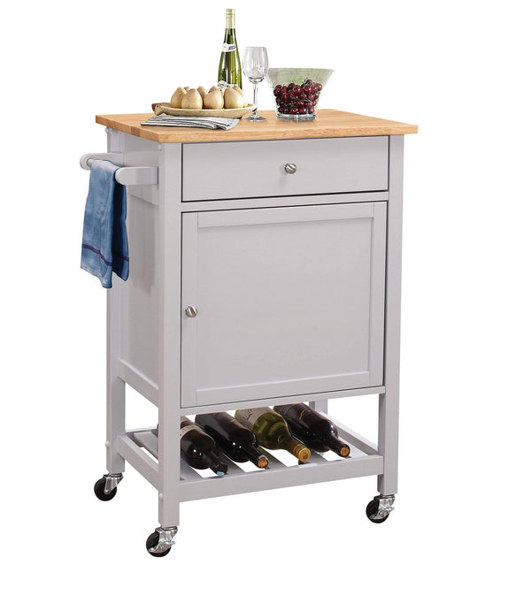 Carts Utility Cart - 25" X 17" X 34" Natural And Gray Rubber Wood Kitchen Cart HomeRoots