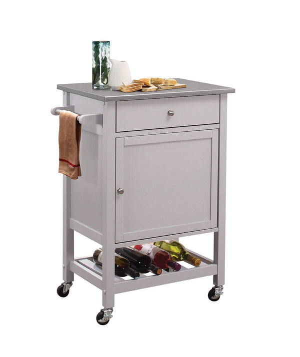 Carts Utility Cart - 25" X 17" X 34" Stainless Steel And Gray Kitchen Cart HomeRoots
