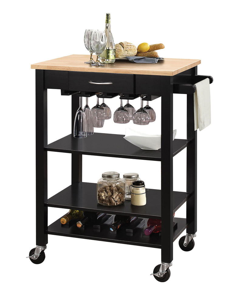 Carts Utility Cart - 26" X 18" X 36" Natural And Black Kitchen Cart HomeRoots