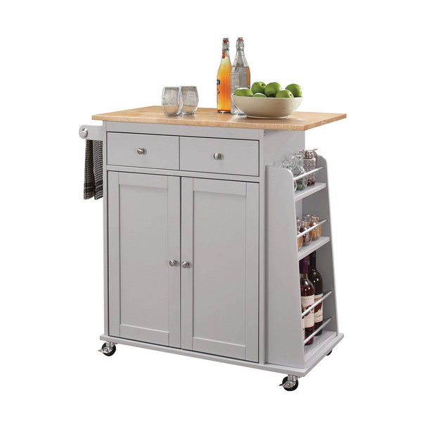 Carts Utility Cart - 35" X 18" X 34" Natural And Gray Rubber Wood Kitchen Cart HomeRoots