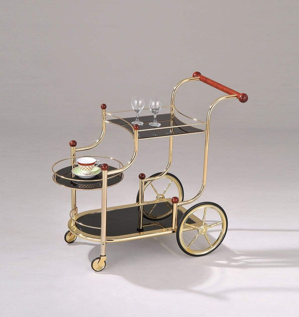 Carts Utility Cart - 38" X 21" X 33" Golden Plated And Black Glass Serving Cart HomeRoots