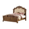 Carved & Upholstered Cream Tufted Wooden E.King Bed, Light Honey Brown-Panel Beds-Light Brown-Pine Wood Mdf W/ Cherry Veneer-JadeMoghul Inc.