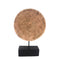 Carved Wooden Disc Decor with Iron Stand, Brown and Black