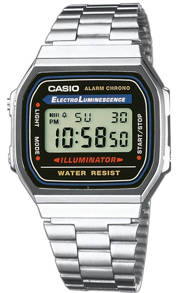 Casio Digital Alarm Chrono Stainless Steel A168WA-1WDF A168WA-1W Unisex Watch-Branded Watches-JadeMoghul Inc.