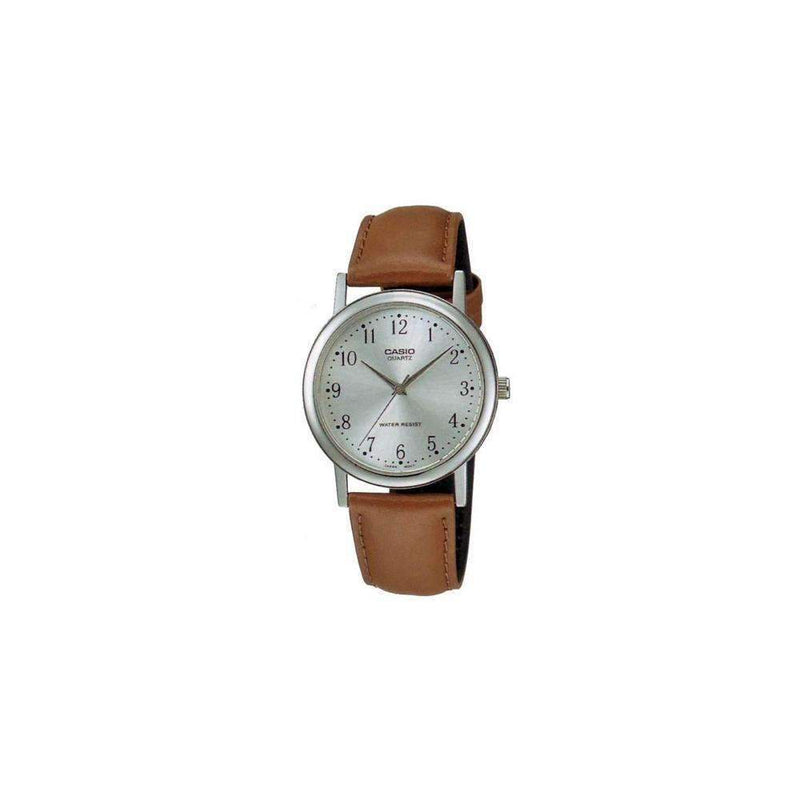 Casio Quartz Silver Dial Brown Leather MTP-1095E-7BDF MTP1095E-7BDF Men's Watch-Brand Watches-JadeMoghul Inc.