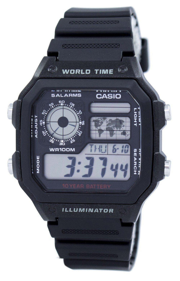 Casio Youth Illuminator World Time Alarm AE-1200WH-1AV AE1200WH-1AV Men's Watch-Branded Watches-JadeMoghul Inc.
