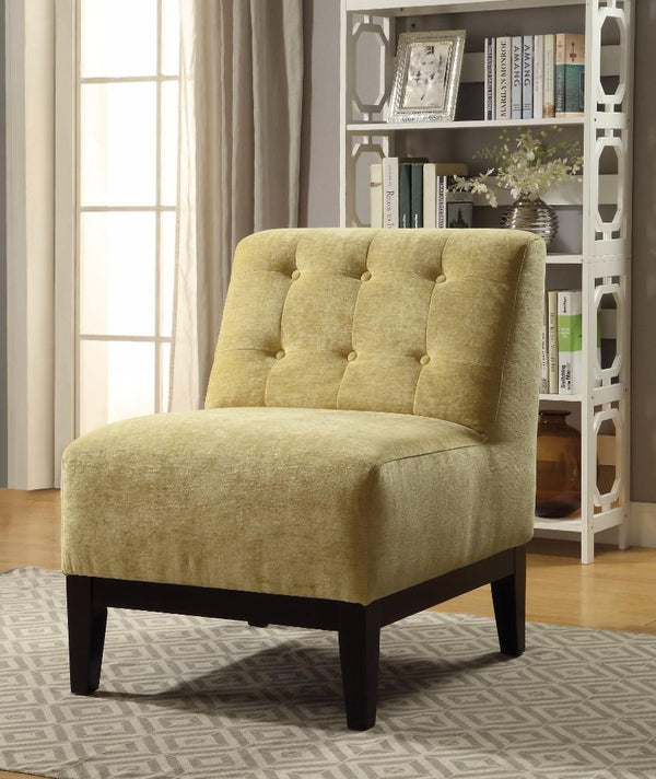 Cassia Accent Chair, Yellow Fabric-Armchairs and Accent Chairs-yellow-Fabric Frame: Poplar Wood Ply Wooden Leg-JadeMoghul Inc.
