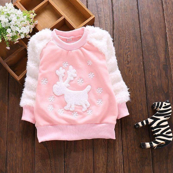 Casual Autumn Winter Baby Kids Children Girls Infant Babi Long Sleeve Loose Cute Deer Snowflake Plus Velvet Tops T-shirts MT246-green-7-9 months-JadeMoghul Inc.