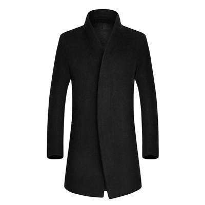 Casual Men Wool Coat - Slim Fit Longa Trench Coat-Black-S-JadeMoghul Inc.