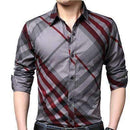 Casual Striped Men Shirt / Slim Fit Social Shirt With Long Sleeves For Men-Red-M-JadeMoghul Inc.