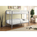 Casual Twin Over Twin Bunk Bed with Built-In Ladders, Silver-Bunk Beds-Silver-METAL-JadeMoghul Inc.