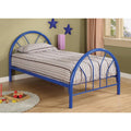 Casually Modish Twin Size Metal Bed, Blue-Panel Beds-Blue-METAL-JadeMoghul Inc.