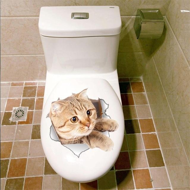 Cat Vivid 3D Smashed Switch Wall Sticker Bathroom Toilet Kicthen Decorative Decals Funny Animals Decor Poster PVC Mural Art-B-14146-JadeMoghul Inc.