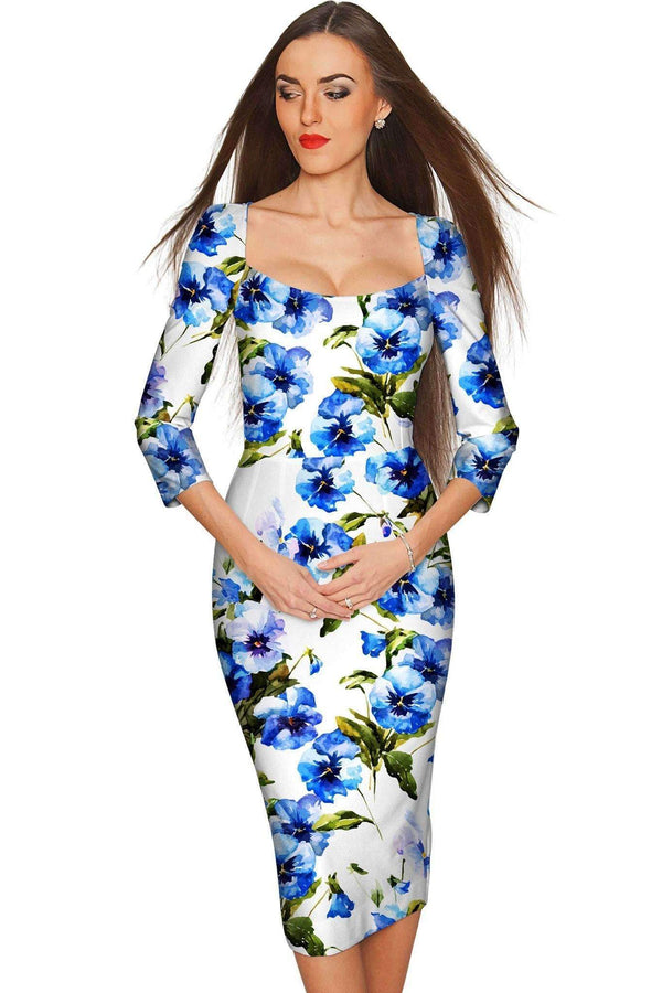 Catch Me Lili White & Blue Floral Bodycon Dress - Women-Catch Me-XS-White/Blue-JadeMoghul Inc.