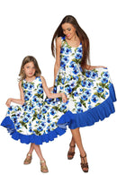 Catch Me Vizcaya Fit & Flare Floral Print Fancy Dress - Girls-Catch Me-18M/2-White/Blue-JadeMoghul Inc.