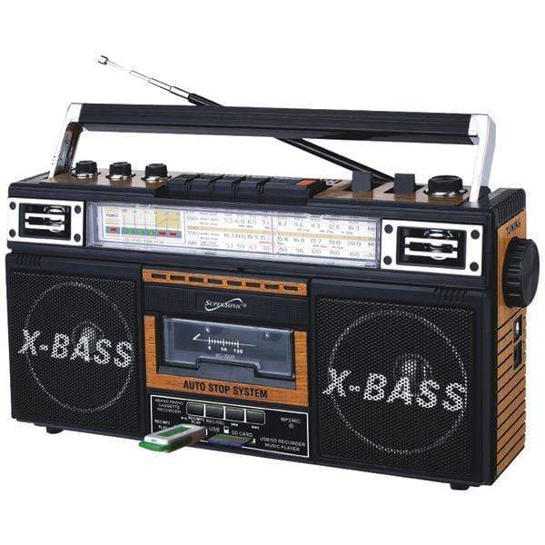 CD Players & Boomboxes Retro 4-Band Radio & Cassette Player (Wood) Petra Industries