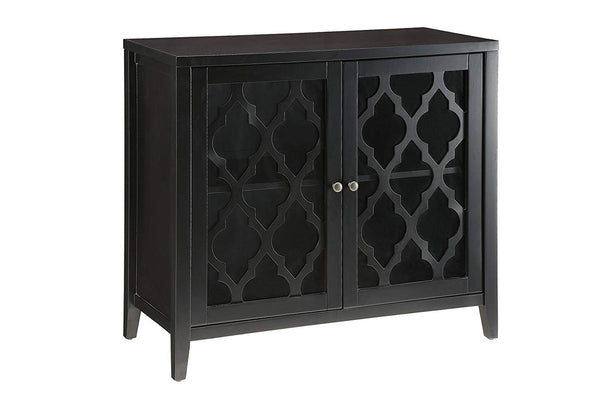 Ceara Console Table With 2 Doors, Black-Console Tables-Black-MDF Glass-JadeMoghul Inc.