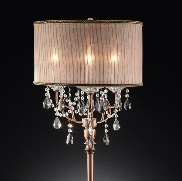 Cecelia Crystal Lamp With Antler Design Table Lamp-Table Lamps-Copper-Crystal Metal-JadeMoghul Inc.