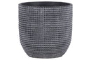 Cement Engraved Square Lattice Design Pot With Tapered Bottom, Large, Dark Gray-Home Accent-Gray-Cement-Natural Finish-JadeMoghul Inc.
