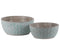 Cement Low Round Embossed Concentric Circle Design Pot, Set of 2, Turquoise-Home Accent-Blue-Cement-Washed Finish-JadeMoghul Inc.