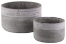 Cement Low Round Pot With Ribbed Band Rim Top, Set of 2, Gray-Home Accent-Gray-Cement-Natural Finish-JadeMoghul Inc.