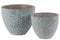 Cement Round Embossed Concentric Circle Design Pot, Set of 2, Turquoise-Home Accent-Blue-Cement-Washed Finish-JadeMoghul Inc.