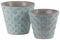 Cement Round Embossed Concentric Diamond Design Pot, Set of 2, Turquoise-Home Accent-Blue-Cement-Washed Finish-JadeMoghul Inc.